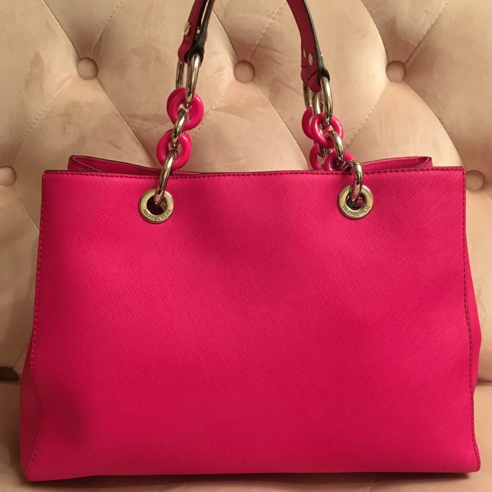 Michael Kors Hot Pink Saffiano Cynthia Chain Bag